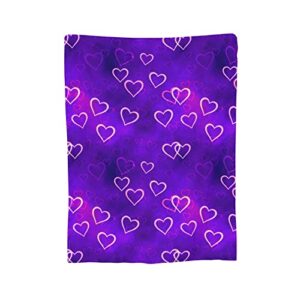 JSHXJBWR Purple Love Heart Throw Blanket Warm Cozy Lightweight Blankets Romantic Valentine's Day Gift Flannel Blanket for Sofa Couch Bed Office Holiday Decorative 50"X40"