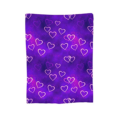 JSHXJBWR Purple Love Heart Throw Blanket Warm Cozy Lightweight Blankets Romantic Valentine's Day Gift Flannel Blanket for Sofa Couch Bed Office Holiday Decorative 50"X40"