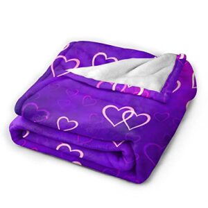 JSHXJBWR Purple Love Heart Throw Blanket Warm Cozy Lightweight Blankets Romantic Valentine's Day Gift Flannel Blanket for Sofa Couch Bed Office Holiday Decorative 50"X40"