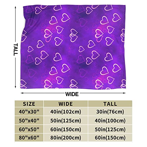 JSHXJBWR Purple Love Heart Throw Blanket Warm Cozy Lightweight Blankets Romantic Valentine's Day Gift Flannel Blanket for Sofa Couch Bed Office Holiday Decorative 50"X40"