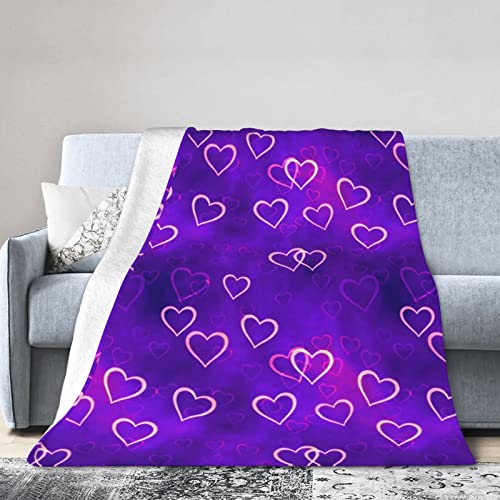 JSHXJBWR Purple Love Heart Throw Blanket Warm Cozy Lightweight Blankets Romantic Valentine's Day Gift Flannel Blanket for Sofa Couch Bed Office Holiday Decorative 50"X40"