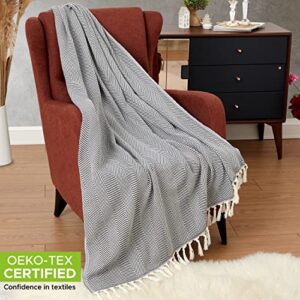 Mykonos Home Throw Blanket for Couch - 100% Pure Turkish Cotton Knitted Blanket with Tassels, Cozy, Lightweight, Eco-Friendly, Soft Blankets for Chair, Bed, Authentic Boho Warm Blanket 51x60 in