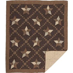 VHC Brands Farmhouse Star Cotton Primitive Decor Rod Pocket Pre-Washed Patchwork Throw, Charcoal Black