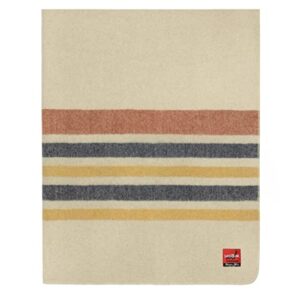 swiss link Military Surplus Classic 87 x 60 Inch Insulating Indoor Outdoor Stain, Flame, and Water Wicking Washable Striped Wool Blanket, Bay Point,Multicolor