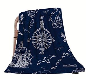 hgod designs pirate adventures throw blanket,marine and nautical elements old ships compass treasure islands on blue soft warm decorative throw blanket for bed chair couch sofa 30"x40"