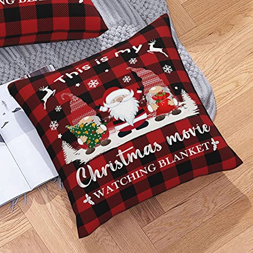 YOYICU Christmas Fleece Throw Blankets This is My Christmas Movie Watching Blanket Xmas Gnomes Red Black Buffalo Check Plaid Warm Blanket