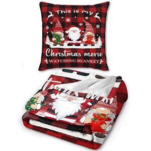 YOYICU Christmas Fleece Throw Blankets This is My Christmas Movie Watching Blanket Xmas Gnomes Red Black Buffalo Check Plaid Warm Blanket