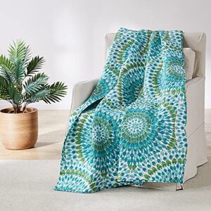 levtex home - mirage teal - quilted throw - 50x60in. - bright - white and teal - reversible pattern - cotton fabric