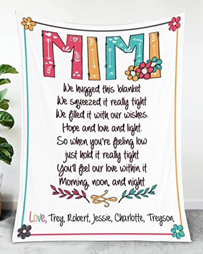 Mimi Flower Grandkids Gifts Blanket,Customized Gifts for Mimi, Throw Blanket Mimi Birthday Gifts, Mimi Blanket Throw, Mimi Gifts from Grandkids, Christmas Mimi Gifts for Grandma. (A1 - Mimi)