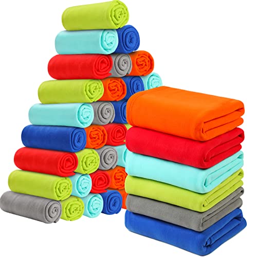 60 Pack Fleece Throw Blankets in Bulk Assorted Colors Soft Blankets Warm Polyester Sofa Blankets Solid Lightweight Cozy Airplane Blanket for Wedding, Home, Bed, Couch, Office, Camping, 50 x 60 Inch