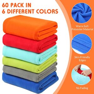 60 Pack Fleece Throw Blankets in Bulk Assorted Colors Soft Blankets Warm Polyester Sofa Blankets Solid Lightweight Cozy Airplane Blanket for Wedding, Home, Bed, Couch, Office, Camping, 50 x 60 Inch