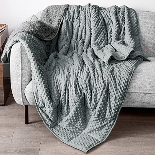 Mr. Sandman Minky Sherpa Weighted Blanket 15 lbs for Adults, Cozy Fluffy Heavy Blanket Throw Twin/Full Size, Great for Relax and Calming - 48''x72'', Grey