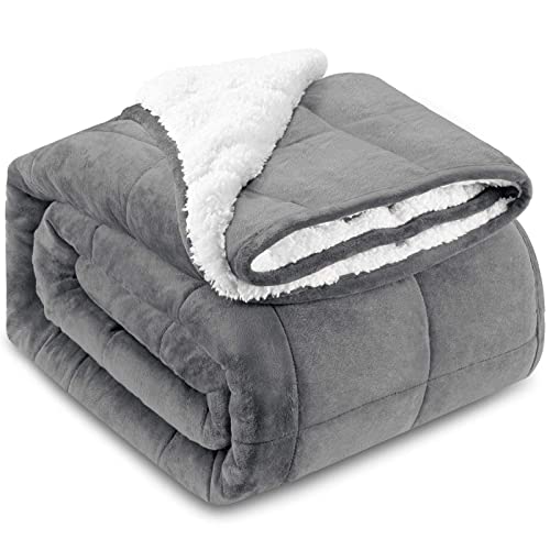 HBlife Sherpa Fleece Weighted Blanket for Adults, Oeko-Tex Certified 10 lbs Thick Fuzzy Bed Blanket, Heavy Reversible Soft Fleece Blanket with Premium Glass Beads 50 x 60 Inches, Grey