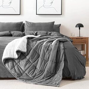 HBlife Sherpa Fleece Weighted Blanket for Adults, Oeko-Tex Certified 10 lbs Thick Fuzzy Bed Blanket, Heavy Reversible Soft Fleece Blanket with Premium Glass Beads 50 x 60 Inches, Grey