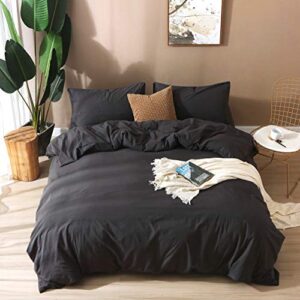 F.Y.Dreams 100% Washed Cotton Duvet Cover for Weighted Blanket 60x80 inches with 8 Ties, Zipper on Long Side/Black Grey/Just Duvet Cover