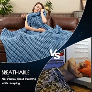 yescool Knitted Weighted Blanket for Adults (48"x72", Twin Size, 15Ibs) Cooling Weighted Blanket, Comfortable Soft Chunky Knit Heavy Blanket Washable Knit Decorative Blanket, No Beads, Blue