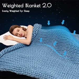 yescool Knitted Weighted Blanket for Adults (48"x72", Twin Size, 15Ibs) Cooling Weighted Blanket, Comfortable Soft Chunky Knit Heavy Blanket Washable Knit Decorative Blanket, No Beads, Blue