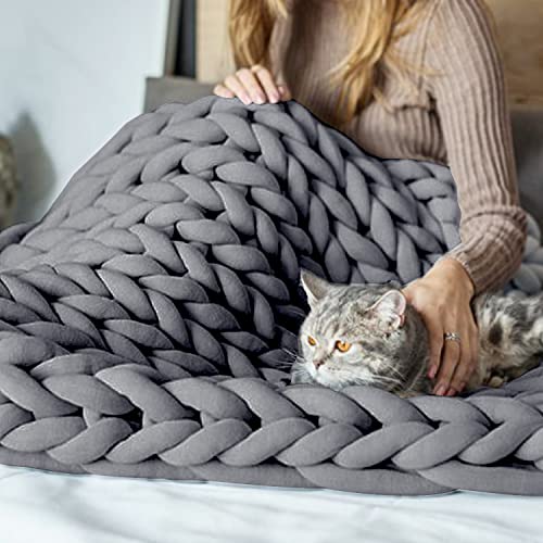 SILKOKOON Knitted Weighted Blanket, Cool Coarse Knitted Weighted Blanket, Handmade Even Weight Without Beads, Perfect Home Decor for Sofa Bedroom (48 * 72, 15lbs)