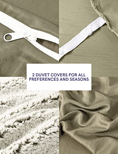 YnM Weighted Blanket and Duvet Covers — Hot and Cold Duvet Cover Set (3 Pieces) — (Teddy Bear Velvet Khaki, 60''x80'' 20lbs), Suit for One Person(~190lb) Use on Queen/King Bed