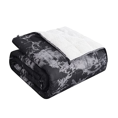 AYMY Sherpa Fleece 48x72 inch Twin Size Weighted Blanket for Adults Cozy Plush Bed Blanket 15lbs Heavy Blankets with Premium Glass Beads on Twin/Full Bed (Black Marble, 48”x72“-15lbs)