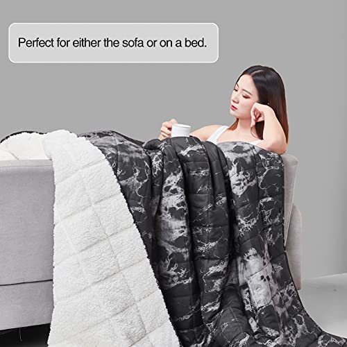 AYMY Sherpa Fleece 48x72 inch Twin Size Weighted Blanket for Adults Cozy Plush Bed Blanket 15lbs Heavy Blankets with Premium Glass Beads on Twin/Full Bed (Black Marble, 48”x72“-15lbs)