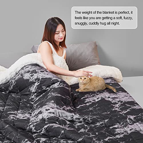 AYMY Sherpa Fleece 48x72 inch Twin Size Weighted Blanket for Adults Cozy Plush Bed Blanket 15lbs Heavy Blankets with Premium Glass Beads on Twin/Full Bed (Black Marble, 48”x72“-15lbs)