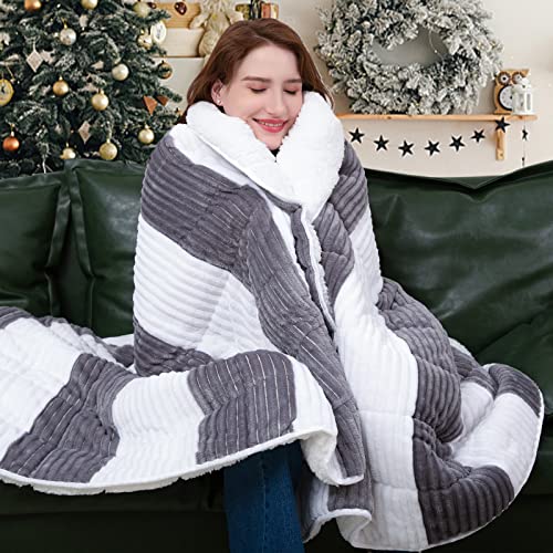 yescool Sherpa Weighted Blanket Twin Size for Adults (48x72 inch, 15 lbs), Soft Fuzzy Fleece Weighted Blanket, Cozy Plush Heavy Blanket Throw for Couch Sofa with Glass Beads, Grey