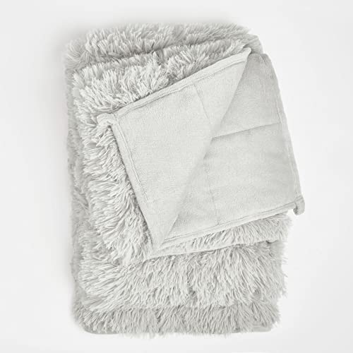 Sienna Fluffy Fleece Weighted Blankets for Adults Plush Fuzzy Warm Blanket Throw - Silver, 50" x 70" - 13.2lbs Heavy Blanket for Winter Reversible All-Season Summer Fall