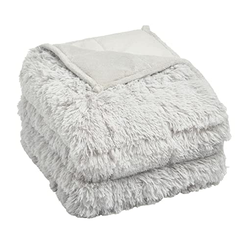 Sienna Fluffy Fleece Weighted Blankets for Adults Plush Fuzzy Warm Blanket Throw - Silver, 50" x 70" - 13.2lbs Heavy Blanket for Winter Reversible All-Season Summer Fall