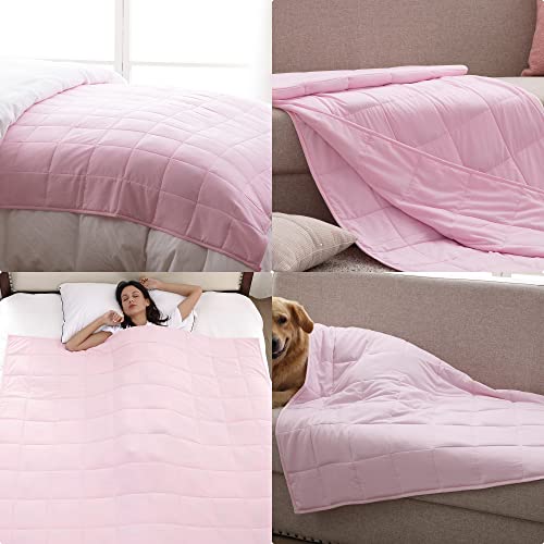 Vhorate Weighted Blanket 48" x 72" 15 lbs Cooling Weighted Throw Ultra Soft Heavy Blankets with Glass Beads - Pink