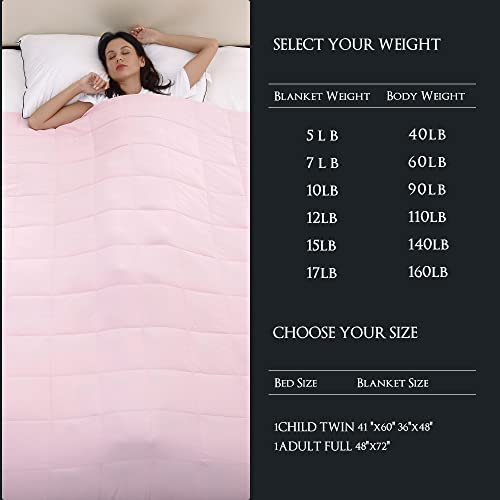 Vhorate Weighted Blanket 48" x 72" 15 lbs Cooling Weighted Throw Ultra Soft Heavy Blankets with Glass Beads - Pink