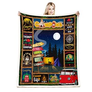 onecmore camping blanket for women and men gifts for camping lovers happy camping camping bus soft lightweight warm and comfortable throw blanket blanket for living room couch chair bed sofa 50"x60"