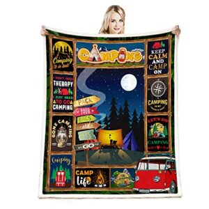 Onecmore Camping Blanket for Women and Men Gifts for Camping Lovers Happy Camping Camping Bus Soft Lightweight Warm and Comfortable Throw Blanket Blanket for Living Room Couch Chair Bed Sofa 50"x60"