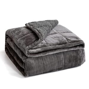 pawque sherpa fleece weighted blanket 15lbs twin size 48 x 72 inches, super soft cozy hug weighted blanket for adults, fuzzy fluffy sherpa flannel blanket for bed couch chair, dual side grey