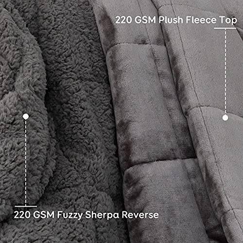 Pawque Sherpa Fleece Weighted Blanket 15lbs Twin Size 48 x 72 Inches, Super Soft Cozy Hug Weighted Blanket for Adults, Fuzzy Fluffy Sherpa Flannel Blanket for Bed Couch Chair, Dual Side Grey