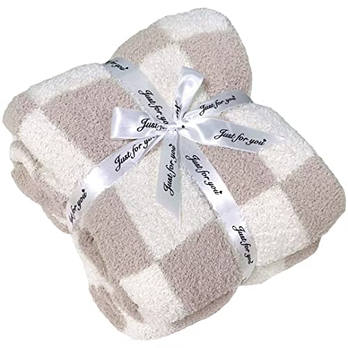 Fuzzy Checkered Blanket Checkerboard Fluffy Throw Blanket Decorative Plaid Blanket - Super Soft Warm Cozy Reversible Blanket for Chair, Sofa, Couch, Bed, Camping, Travel (51''x63'', Brown)