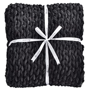 handmade chunky knitted weighted blanket velvet knit throw for sleep,no filler,evenly weighted,soft cozy(black,51"x63"-13.5lbs)
