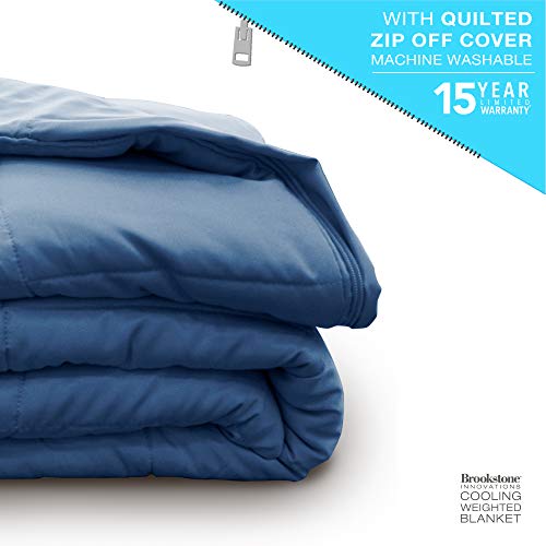 Brookstone Innovations Cooling Weighted Blanket - Machine Washable Removeable Quilted Cooling Zip Off Cover - Measures 48 in. X 72 in. - 18 Pound Weight - Dark Blue