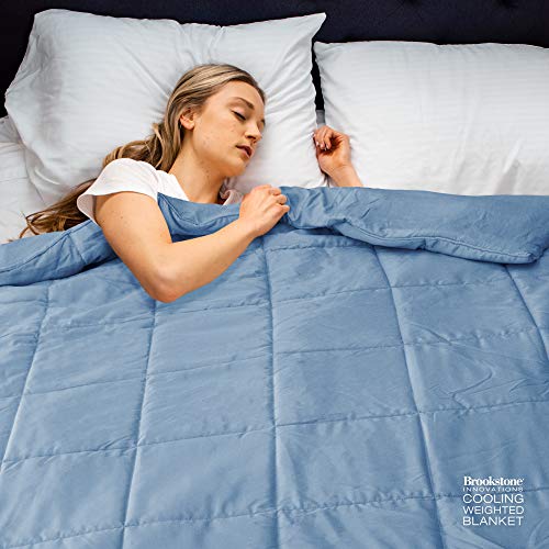 Brookstone Innovations Cooling Weighted Blanket - Machine Washable Removeable Quilted Cooling Zip Off Cover - Measures 48 in. X 72 in. - 18 Pound Weight - Dark Blue