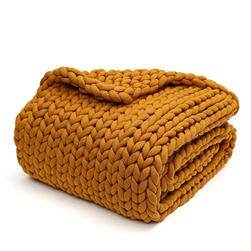 YnM Weighted Blanket, Handmade Chunky Yarn Knitted Design, Soft and Cozy, Temperature Regulating and Breathable, Machine Washable Throw for Sleep or Home Decor (Yellow Fusion, 50x60 Inch, 10lbs)