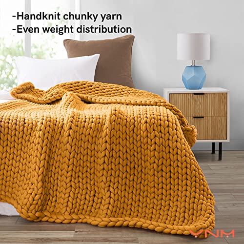 YnM Weighted Blanket, Handmade Chunky Yarn Knitted Design, Soft and Cozy, Temperature Regulating and Breathable, Machine Washable Throw for Sleep or Home Decor (Yellow Fusion, 50x60 Inch, 10lbs)