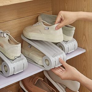 Shoe Slots Organizer, 2-Pack Adjustable Shoe Stacker, Double Layer Stack Shoe Holder Space Saver, White Shoe Stacker for Closet Organization