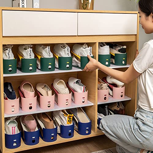 Upmoten 5Pcs Double Layer Adjustable Shoe Rack, Adjustable Space Saver Closet Shelf Organization Storage Shoes Slot Stacker for Different Size Slippers High Low Heel and Sneaker