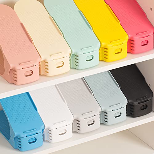 5 Pcs Shoe Slots Space Saver, Double Layer Shoe Slots Organizer, Shoe Stacker with 2 Different Height?4 Colors Available, Durable and Easy to Clean (Pink)