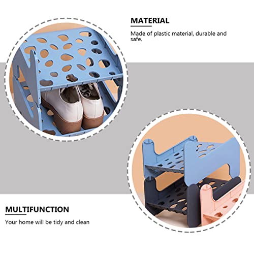 STOBAZA 2 pcs Blue Home Saving Sneaker Plastic Stackable Heels Slots Low Organization Shoe Sandals Space Sneakers Saver Household Cabinet Rack Toy Container Clo for Shelf High