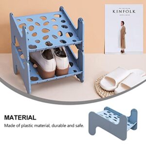 STOBAZA 2 pcs Blue Home Saving Sneaker Plastic Stackable Heels Slots Low Organization Shoe Sandals Space Sneakers Saver Household Cabinet Rack Toy Container Clo for Shelf High