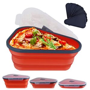 queceuy reusable expandable pizza storage container with 5 microwaveable heating trays, adjustable silicone pizza box, space saving and leftover pizza slice container, microwave and dishwasher safe.