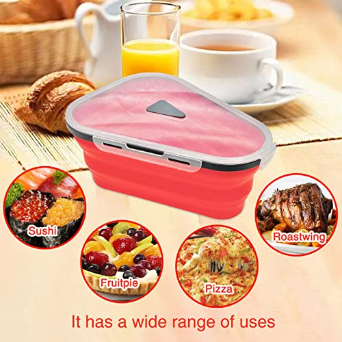 Queceuy Reusable expandable pizza storage container with 5 microwaveable heating trays, adjustable silicone pizza box, space saving and leftover pizza slice container, microwave and dishwasher safe.