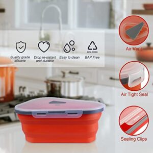 Queceuy Reusable expandable pizza storage container with 5 microwaveable heating trays, adjustable silicone pizza box, space saving and leftover pizza slice container, microwave and dishwasher safe.