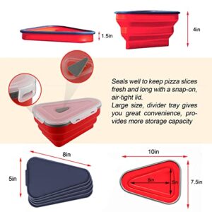 Queceuy Reusable expandable pizza storage container with 5 microwaveable heating trays, adjustable silicone pizza box, space saving and leftover pizza slice container, microwave and dishwasher safe.